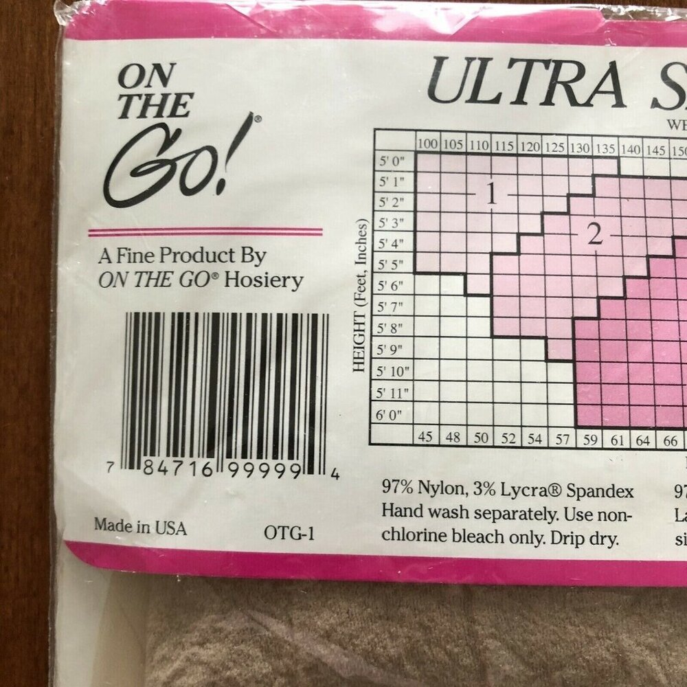 (1) Pair Vintage On the Go! Pantyhose Ultra Sheer Toe Size 2 Nude OYG-1 - Picture 4 of 4
